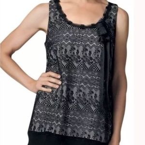 CAbi Black Lace Overlay Tie Sleeveless Top